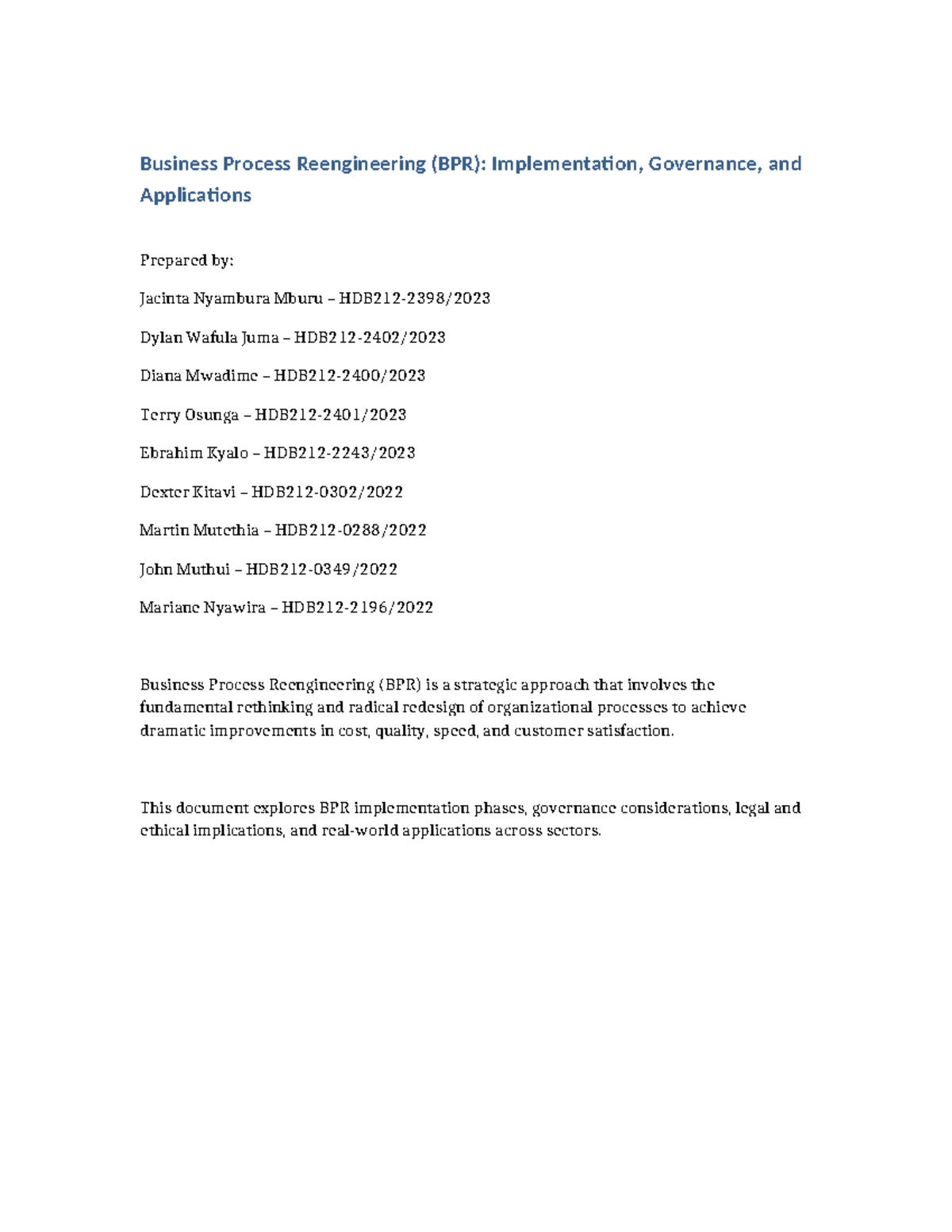 BPR Implementation Governance Applications - Business Process ...