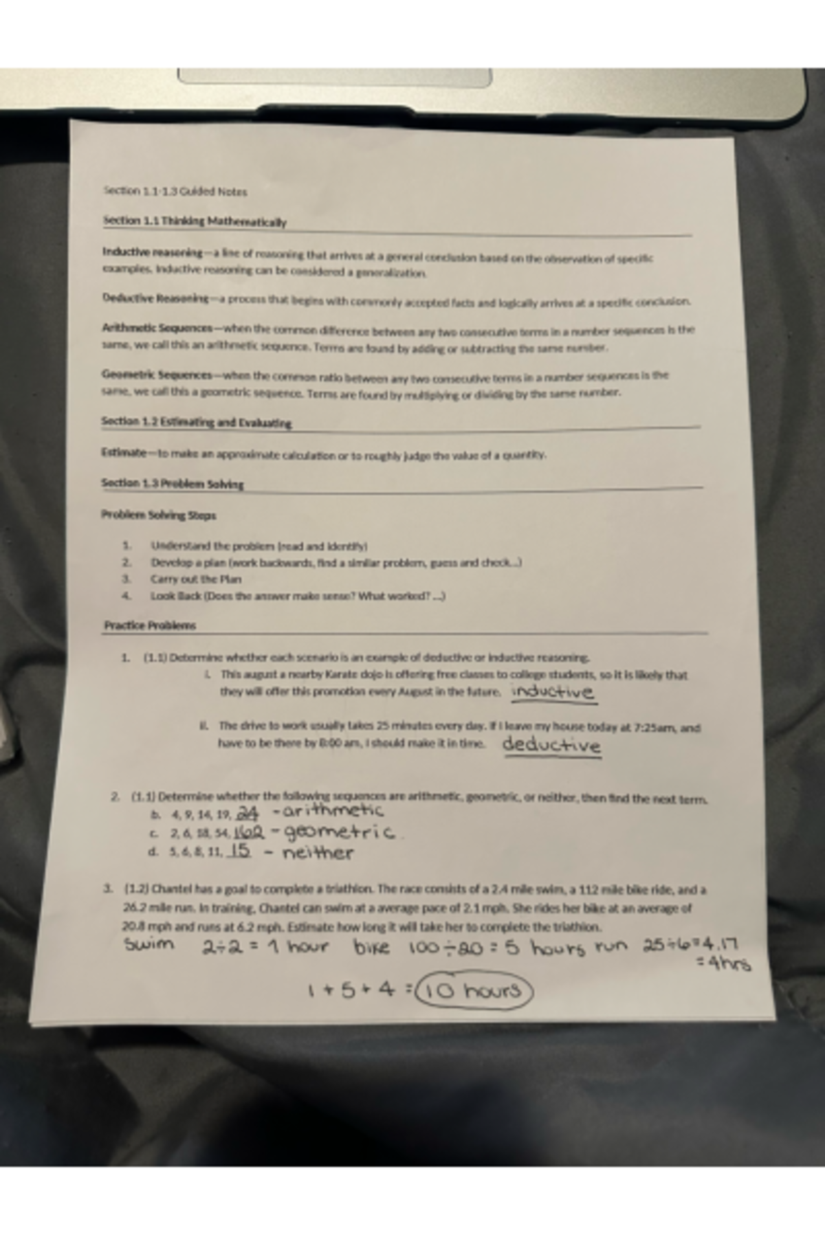 Math 101: Sections 1.1 - 1.3 Guided Notes & Practice Problems - Studocu