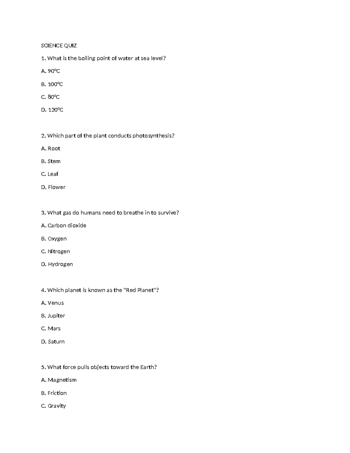 SCIENCE QUIZ 1: Key Concepts and Questions - Studocu