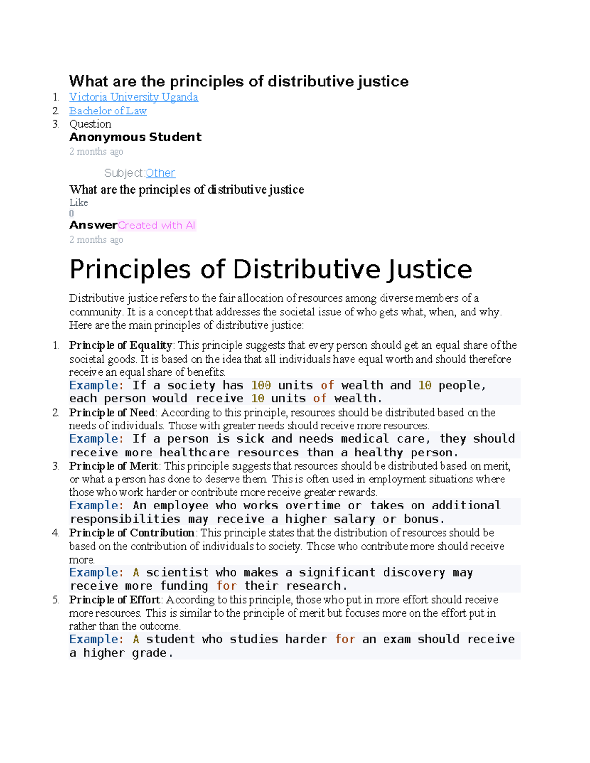 Principles of Distributive Justice - Bachelor of Law Notes - Studocu