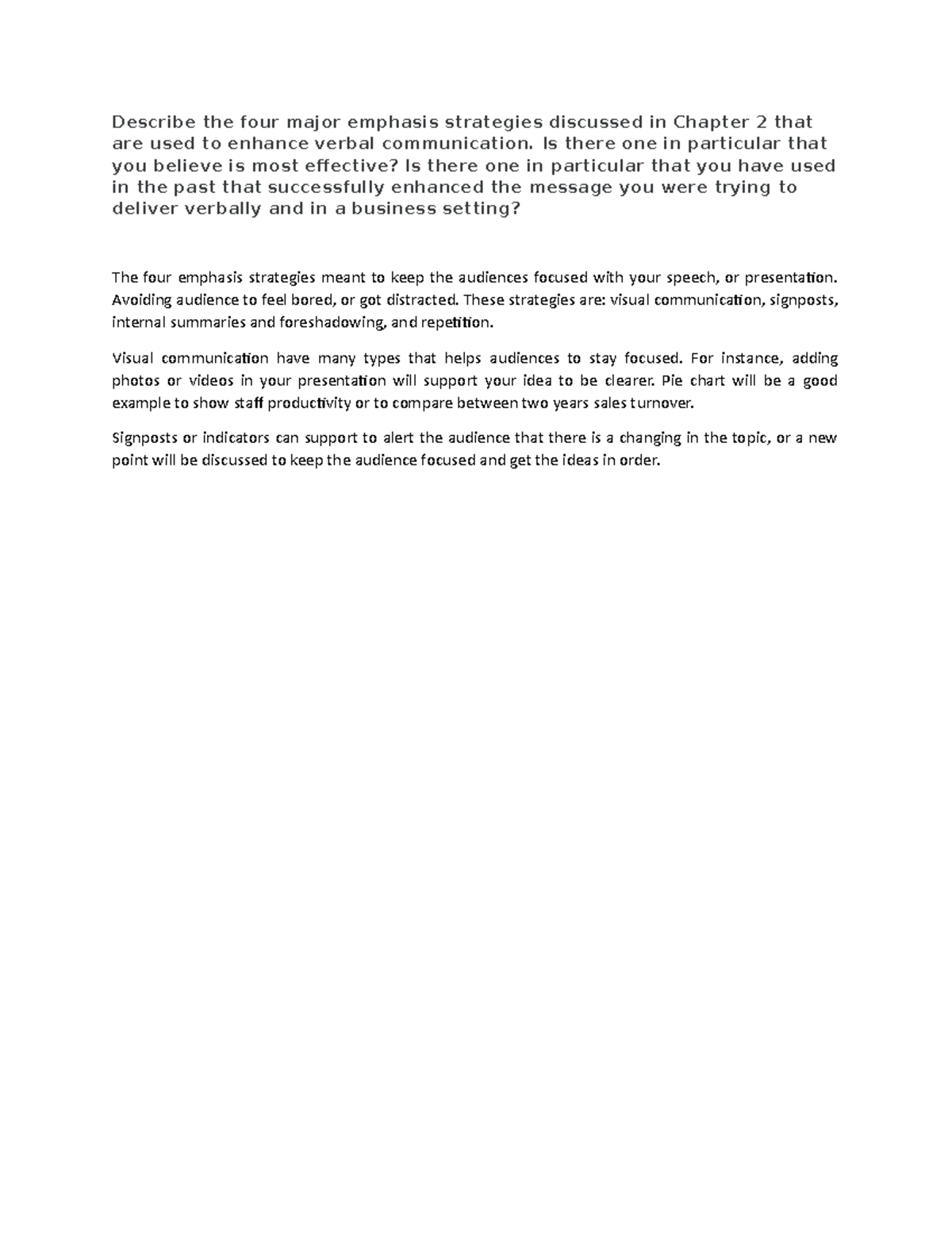 BUS 1105 - Emphasis Strategies for Verbal Communication - Studocu