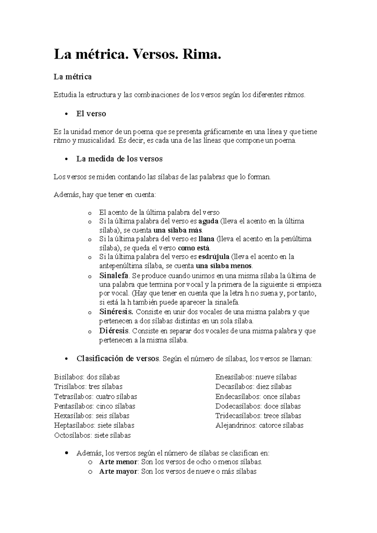 La métrica y la rima en la poesía: Estudio de versos y estructura - Studocu