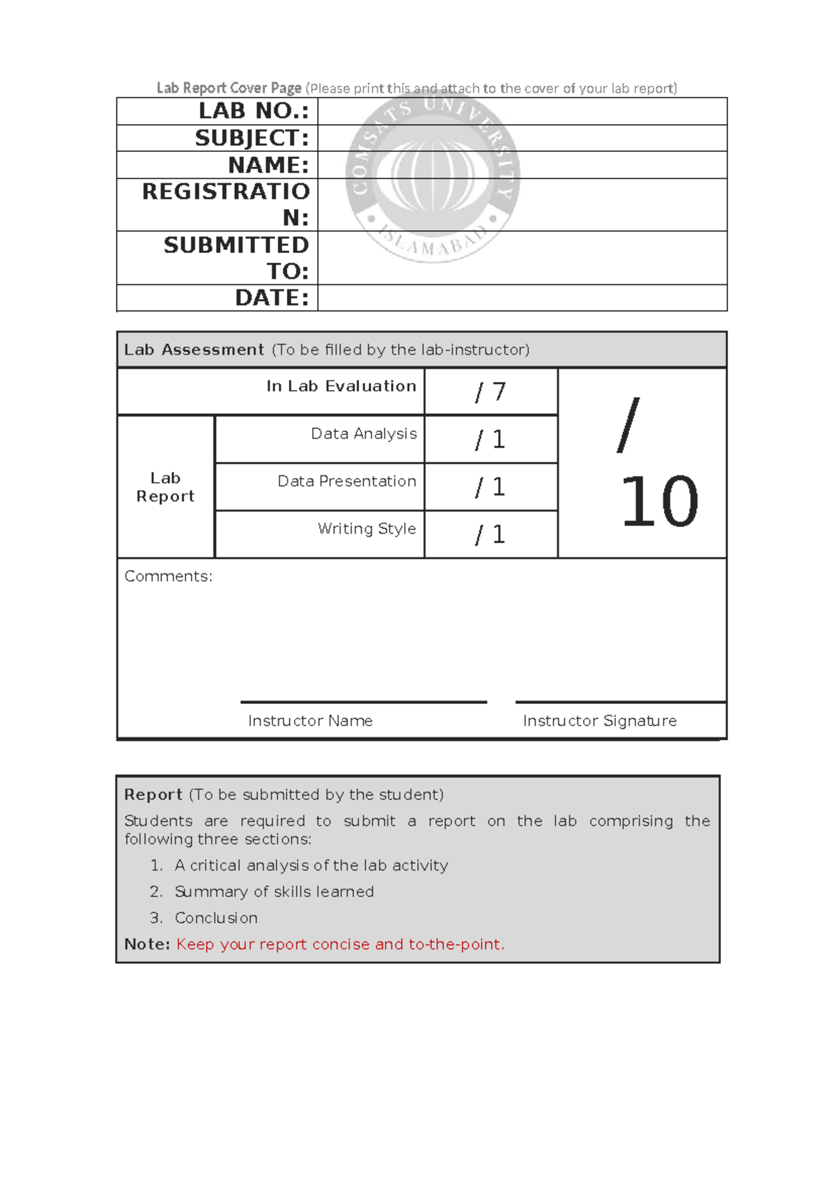 Cover Page for Lab Report with PLO9 - Lab Report Cover Page (Please ...