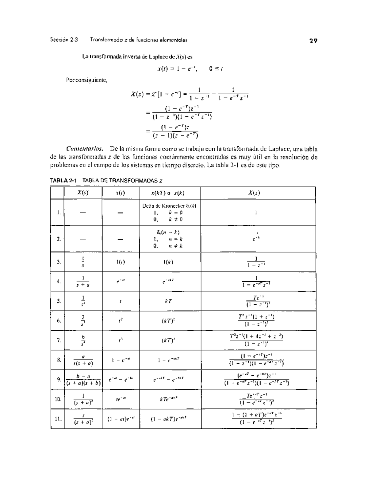 Tablas z 2 - tblas de transformada z - Sección Transformada Z de ...