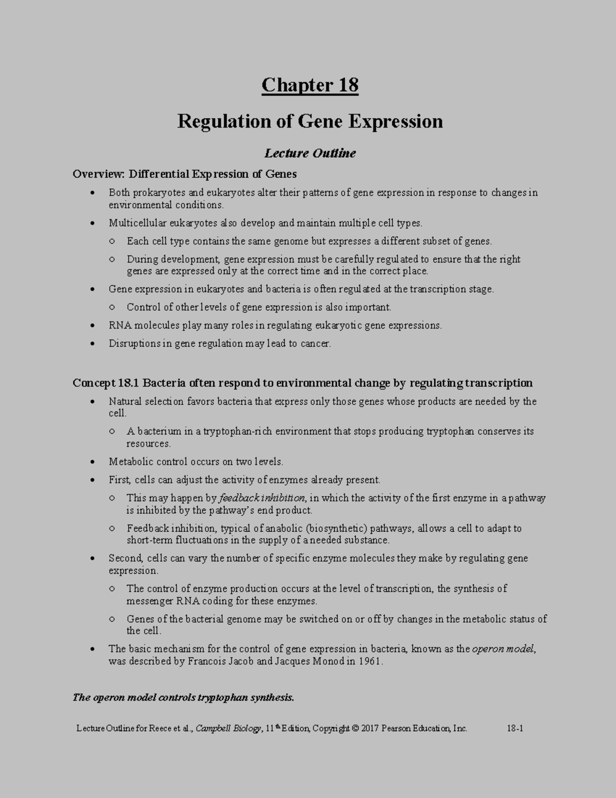 Regulation of Gene Expression: Key Concepts from Campbell Biology ...