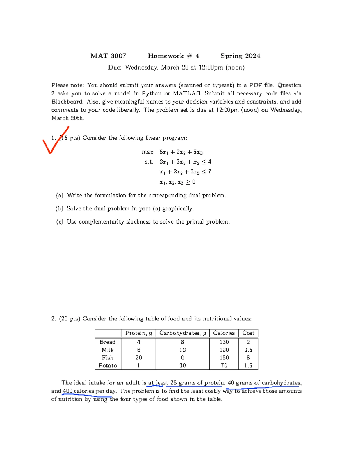 MAT3007 HW2 Solutions & Instructions - Spring 2024 - Studocu