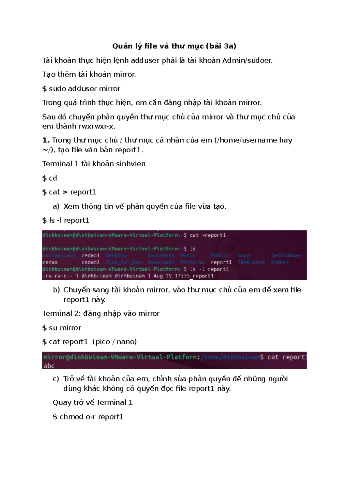 Bài 3a: Quản lý File và Thư Mục trong Linux - Studocu