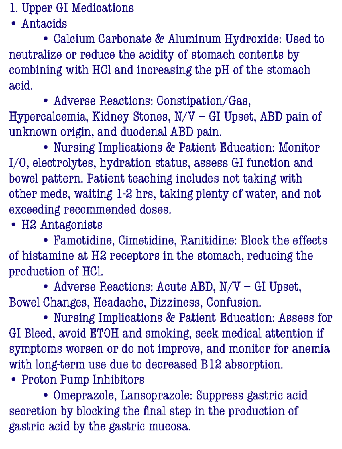 NUR 101: Upper & Lower GI Medications - Study Notes - Studocu