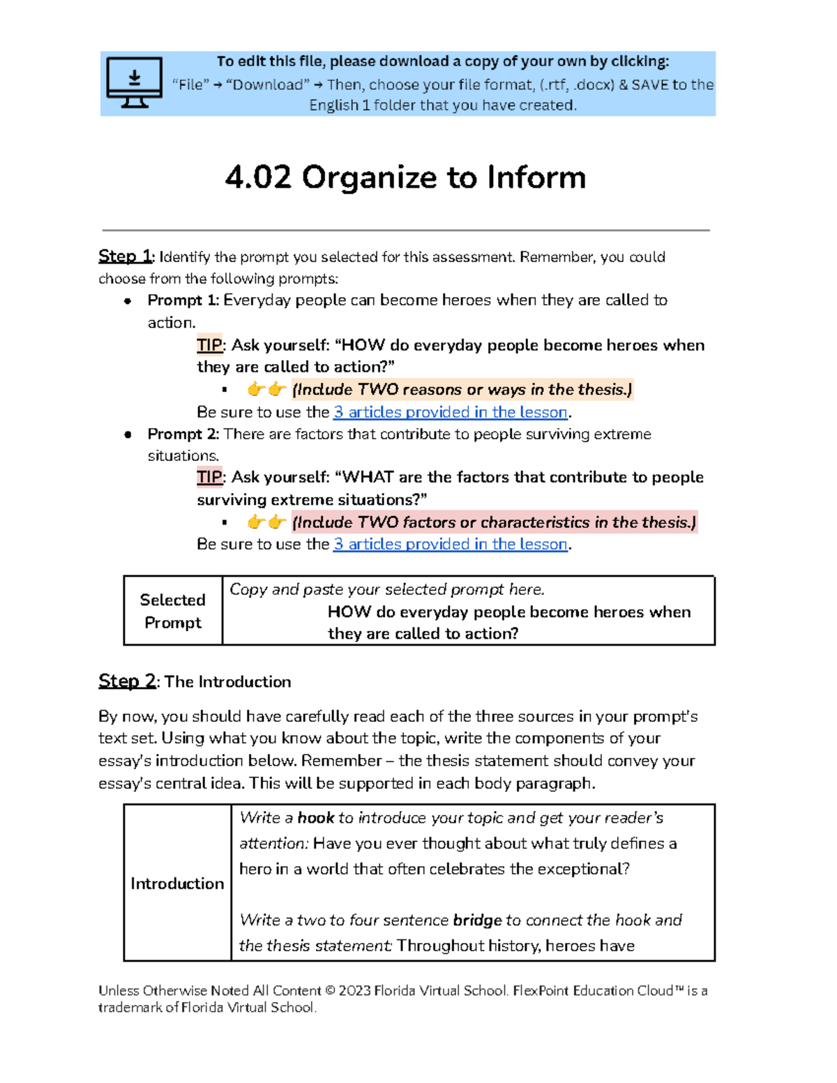 Copy of 4.02 Organize to Inform - 4 Organize to Inform Step 1: Identify ...