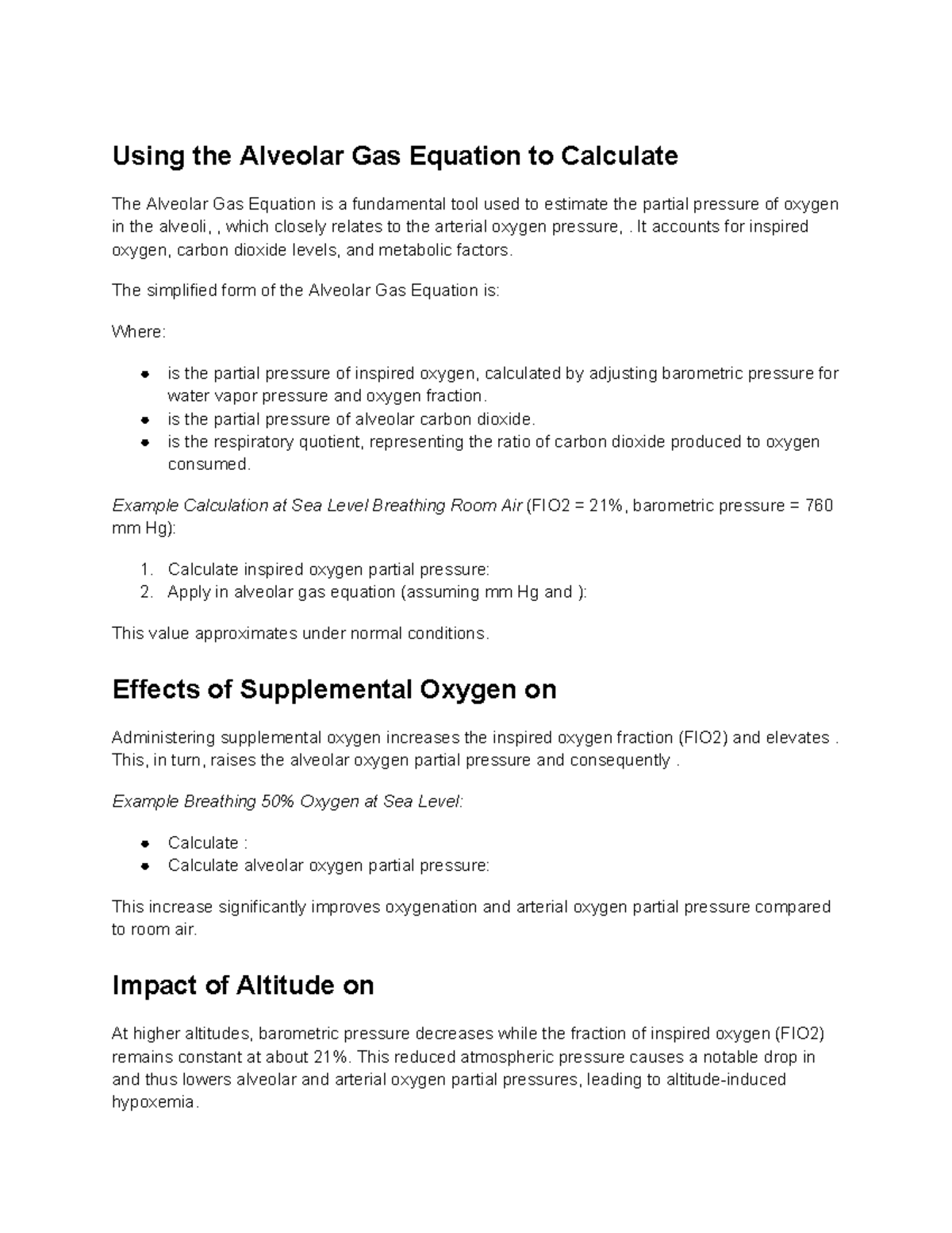 Alveolar Gas Equation: Calculating Oxygen Levels in Ventilation II ...