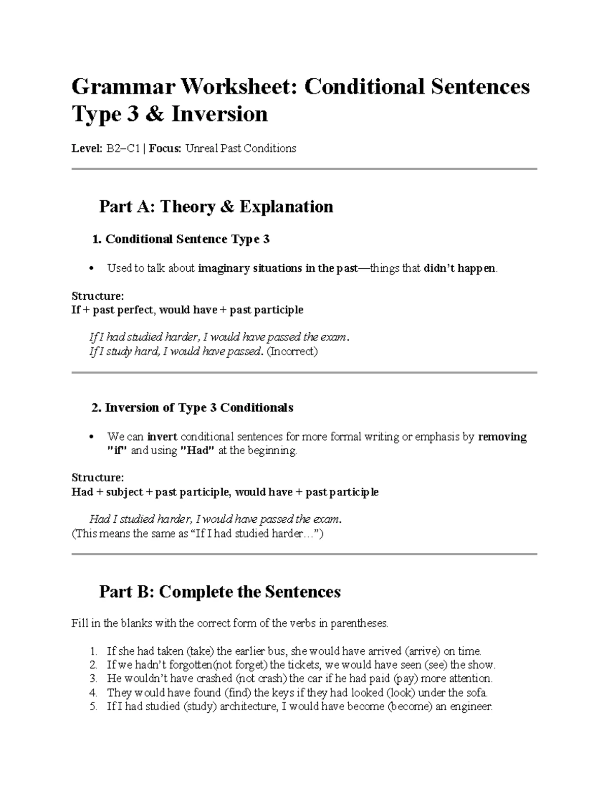 TOEIC Grammar Practice: Conditional Sentences & Errors - Studocu