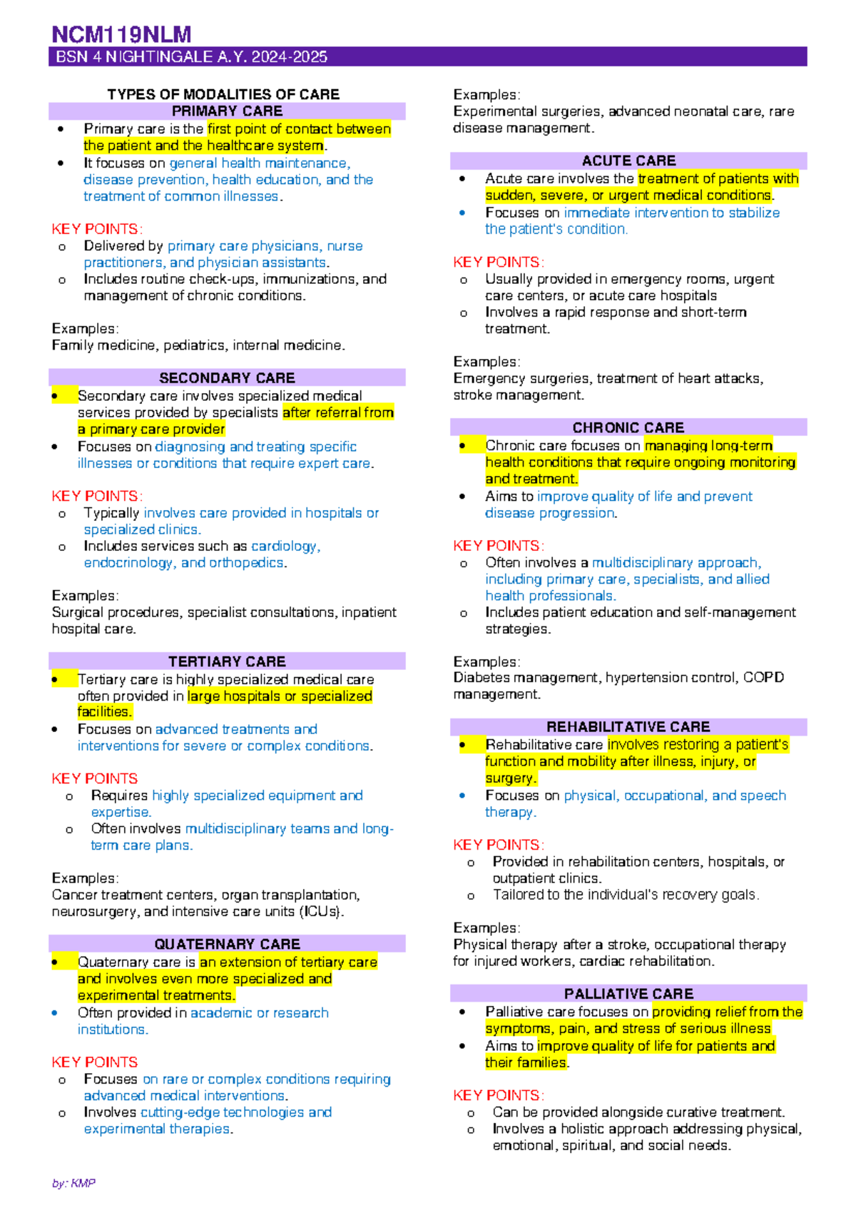NLM PRELIM - Types OF Modalities of Care - NCM119NLM BSN 4 NIGHTINGALE ...