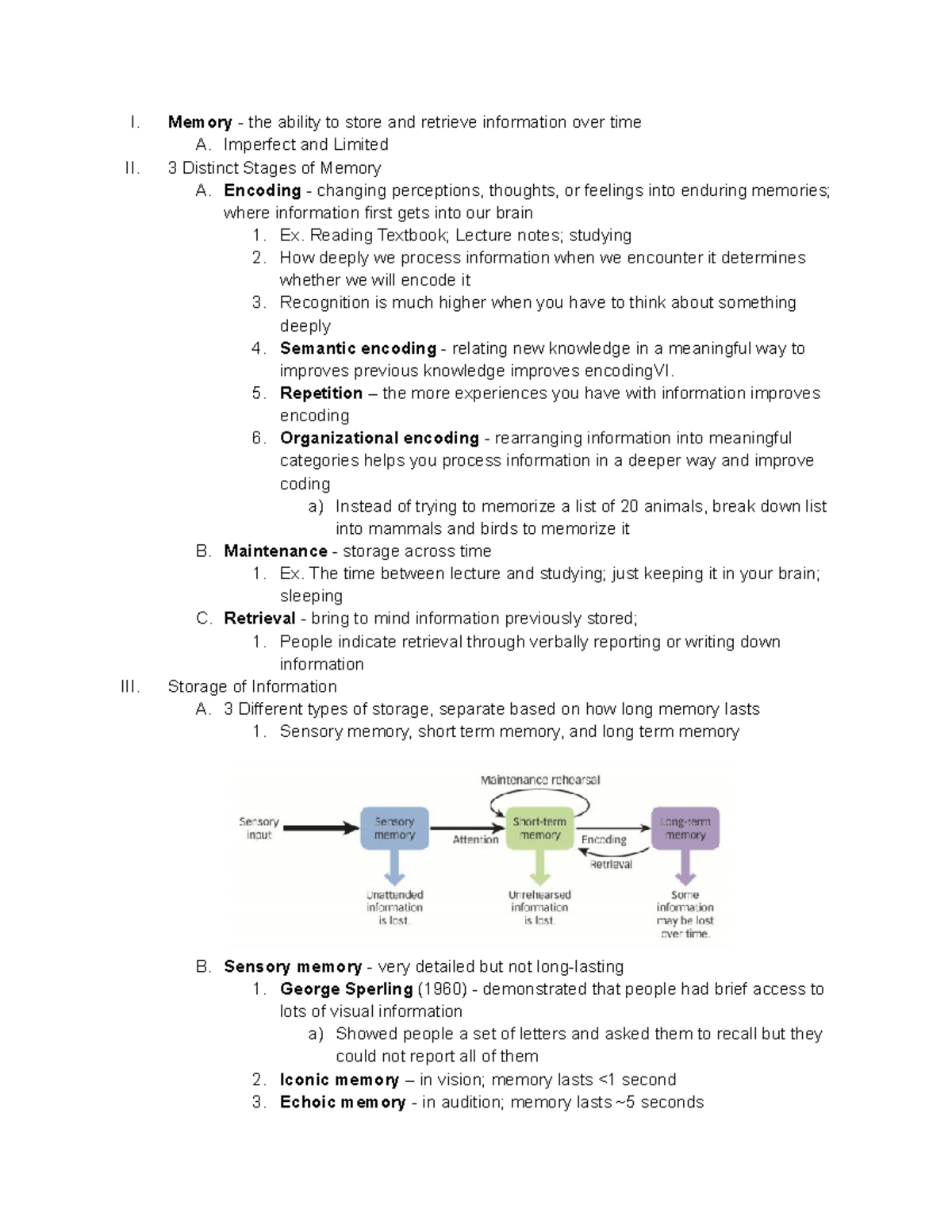 Chapter 6 Psych 001 - I. Memory - the ability to store and retrieve ...