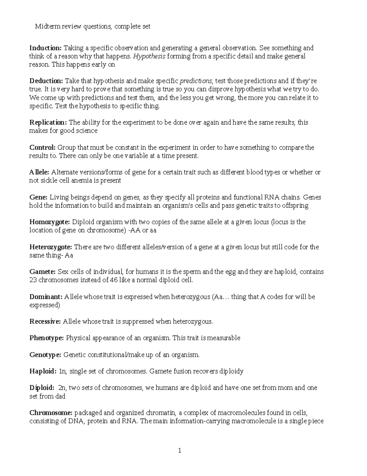 BIOL105 Midterm Study Guide: Key Concepts in Evolution and Genetics ...