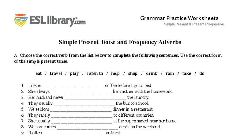 Grammar Practice: Simple Present & Present Progressive Worksheets - Studocu