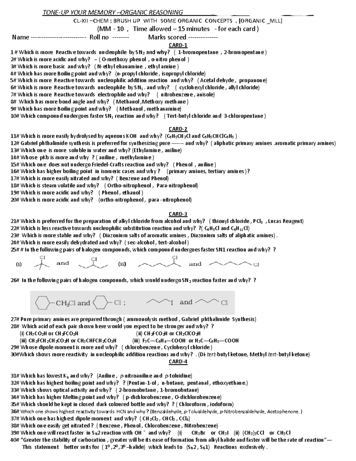 MM 10: Organic Reasoning - Key Imp Questions for Review - Studocu