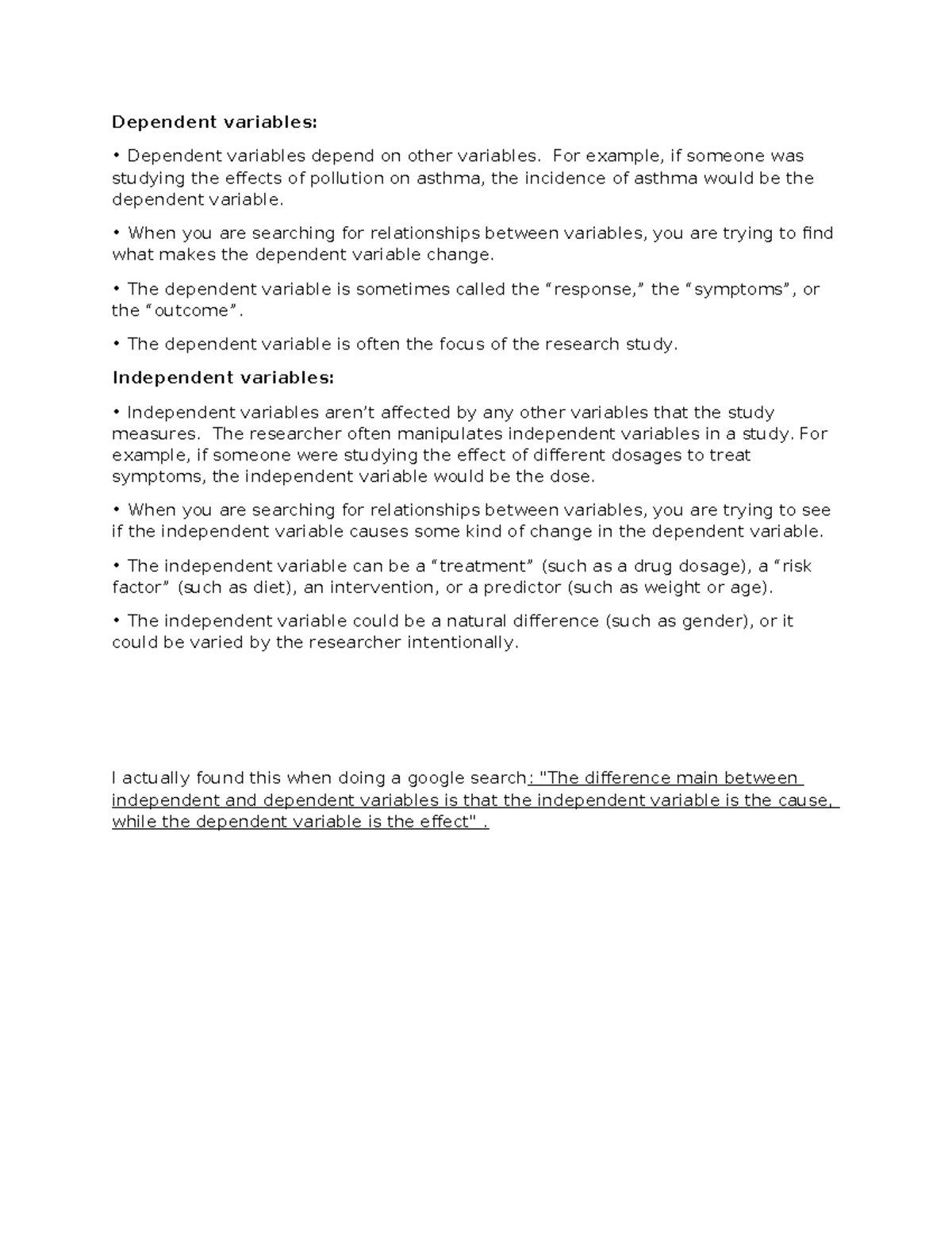 IV and DV examples - course work - Dependent variables: Dependent ...