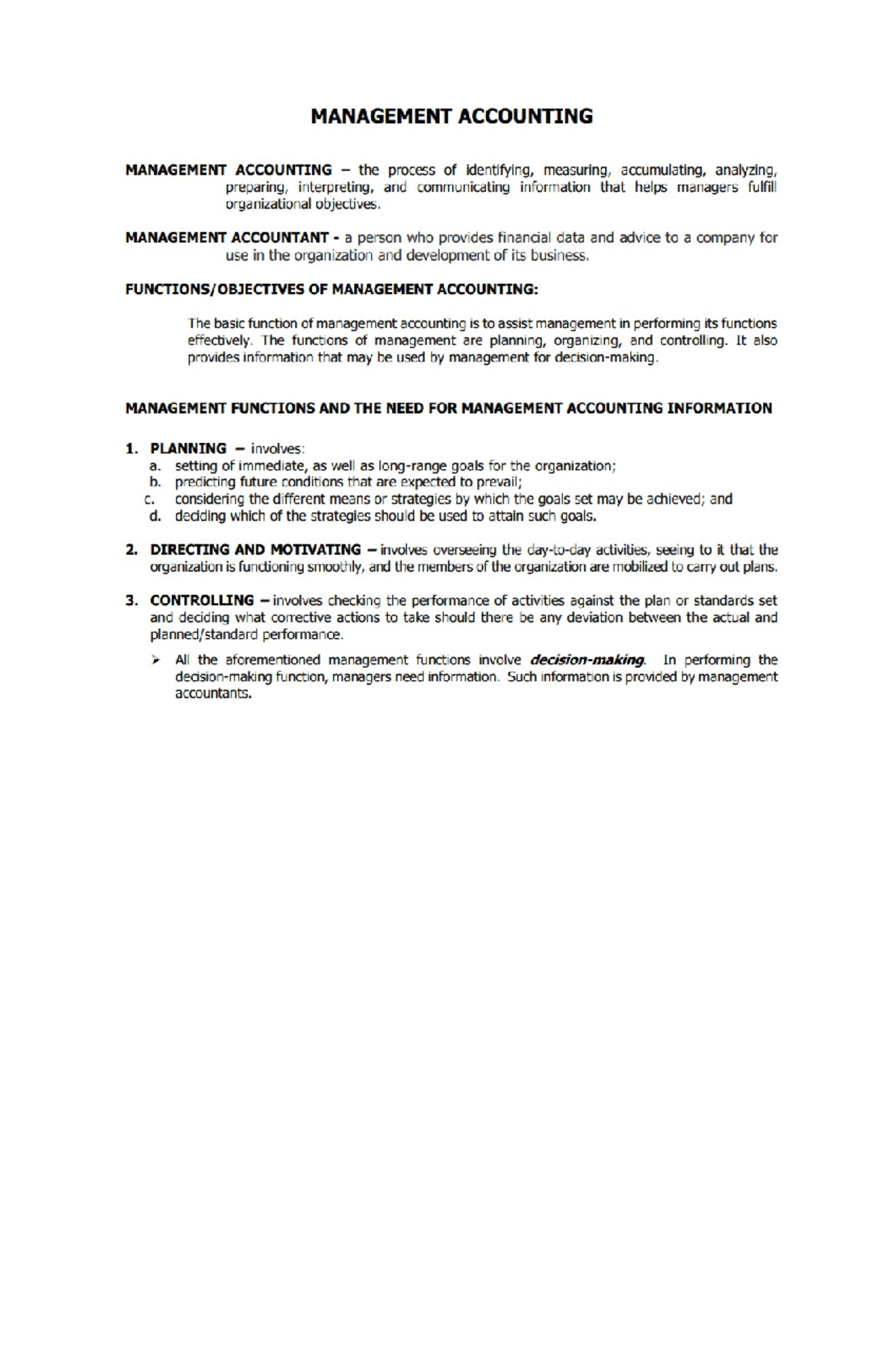 Costs and Cost Concepts in Management Accounting (MGT101) - Studocu