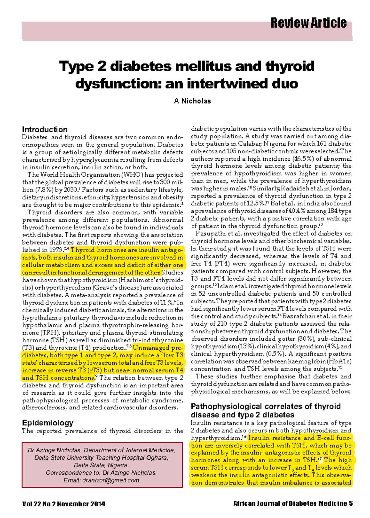 Type 2 Diabetes Mellitus & Thyroid Dysfunction: A Review Article - Studocu