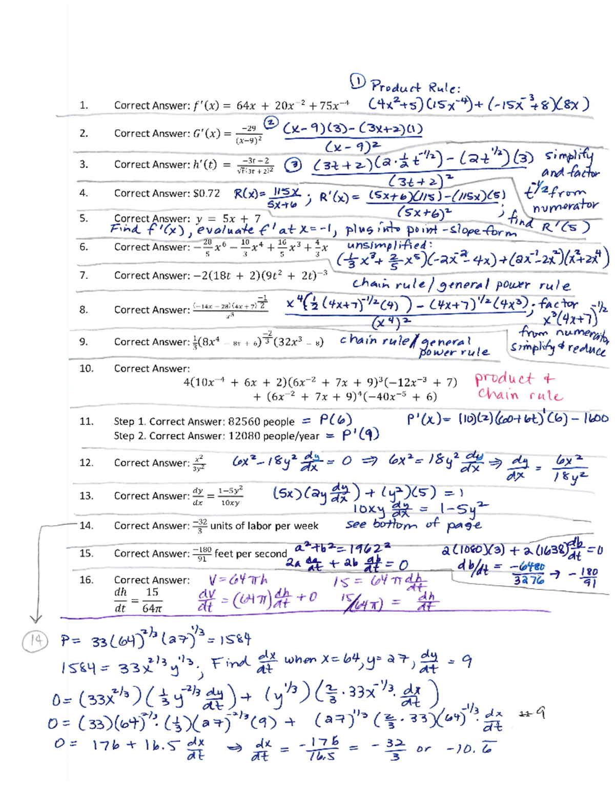 Unit 2 Test Answer Key - tbd - I Product Rule: 1. Correct Answer: 64x 2 ...