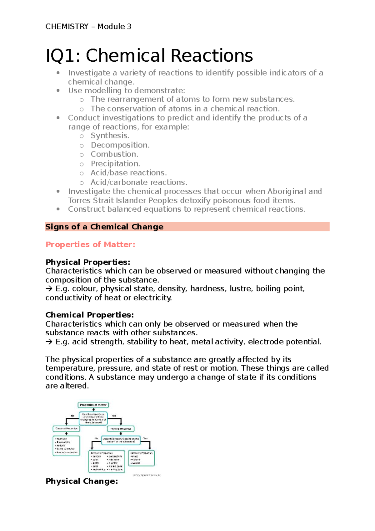 CHEMISTRY Module 3 Notes: Understanding Chemical Reactions and Changes ...
