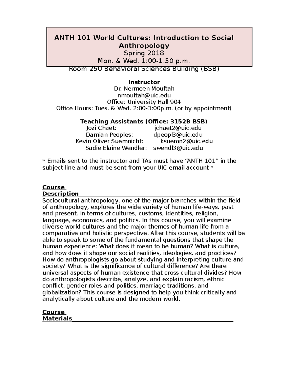 ANTH 101 Syllabus - ANTH 101 World Cultures: Introduction to Social ...