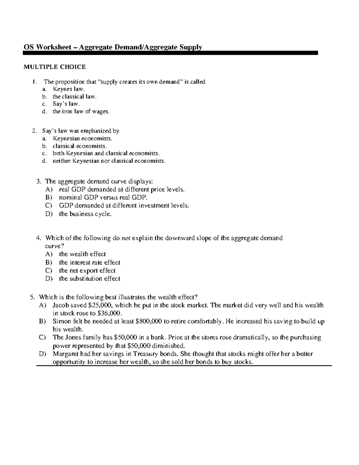 Economics 101 Quiz Review: Aggregate Demand & Supply Concepts - Studocu