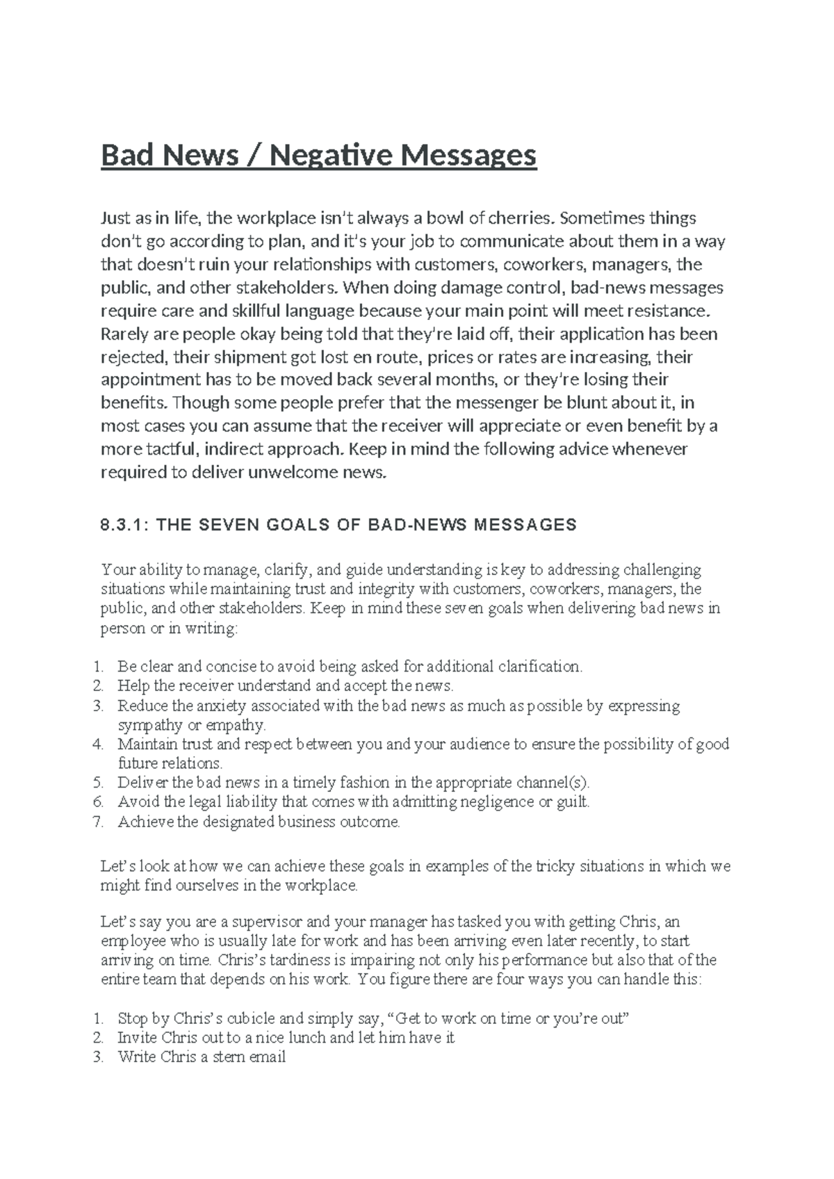 6.1. Bad News Message Strategies for Effective Communication - Studocu