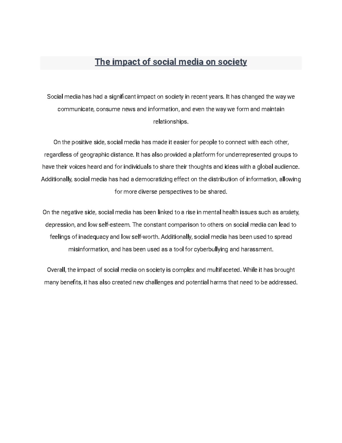 SOC101: The Dual Impact of Social Media on Society Today - Studocu
