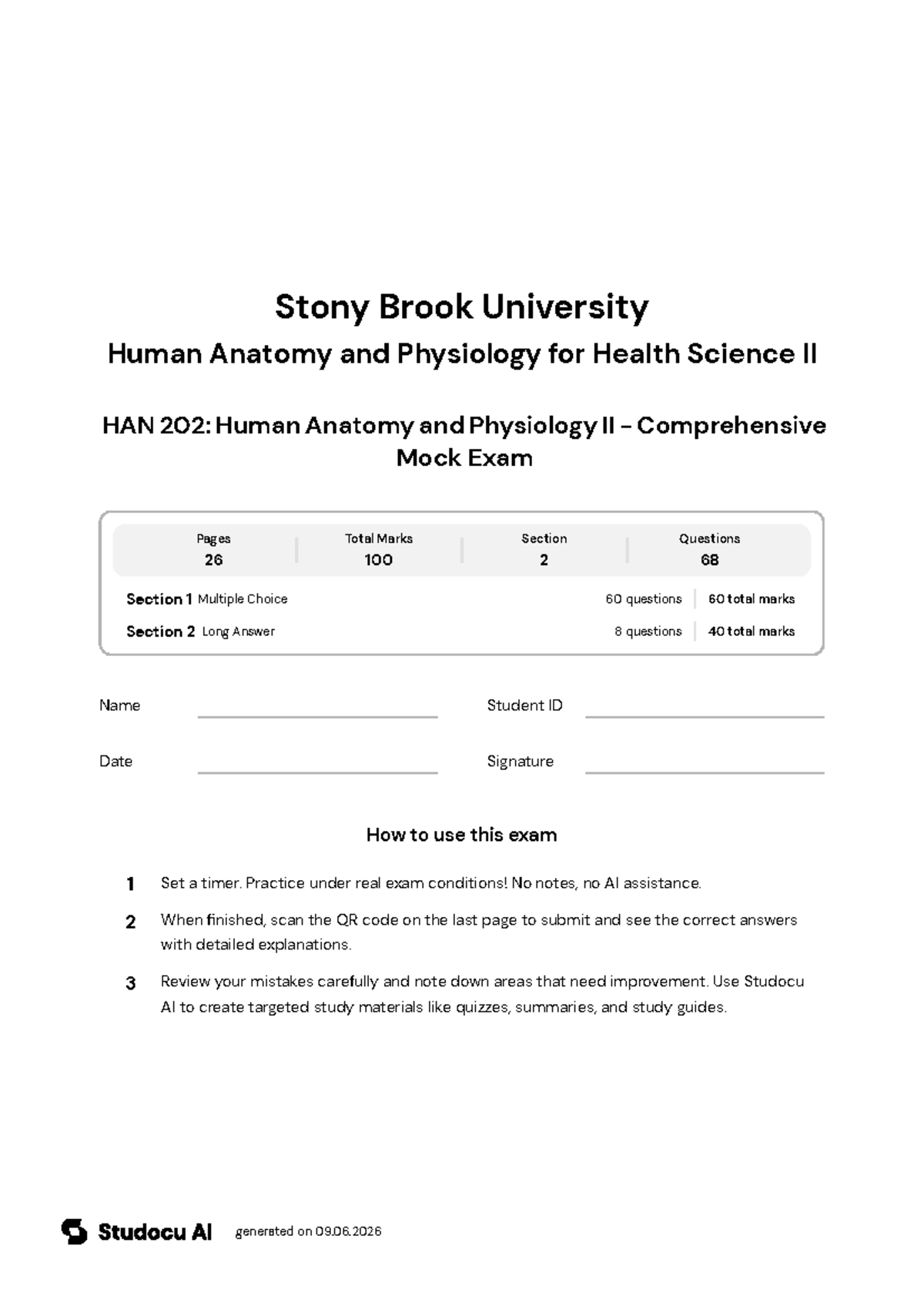 HAN 202: Human Anatomy and Physiology II - Mock Exam - Studocu