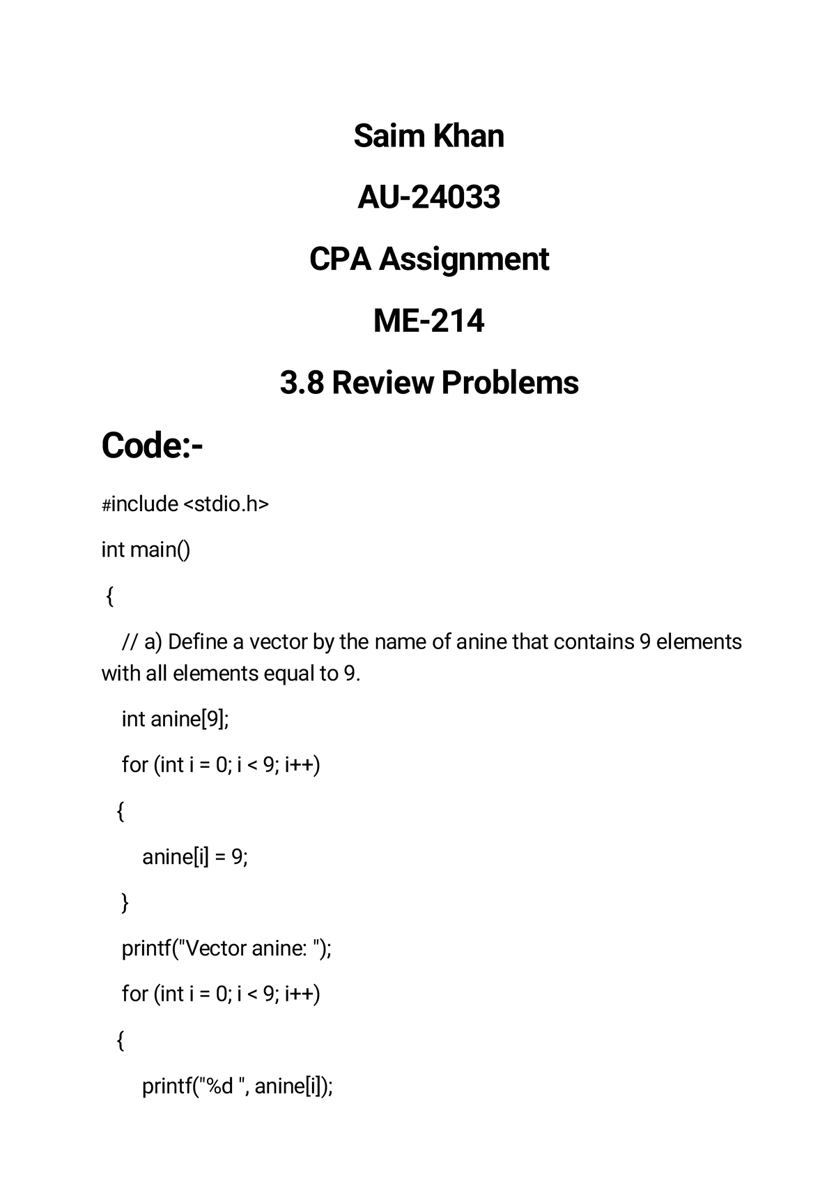 Saim Khan CPA Assignment - Programming Review - Studocu