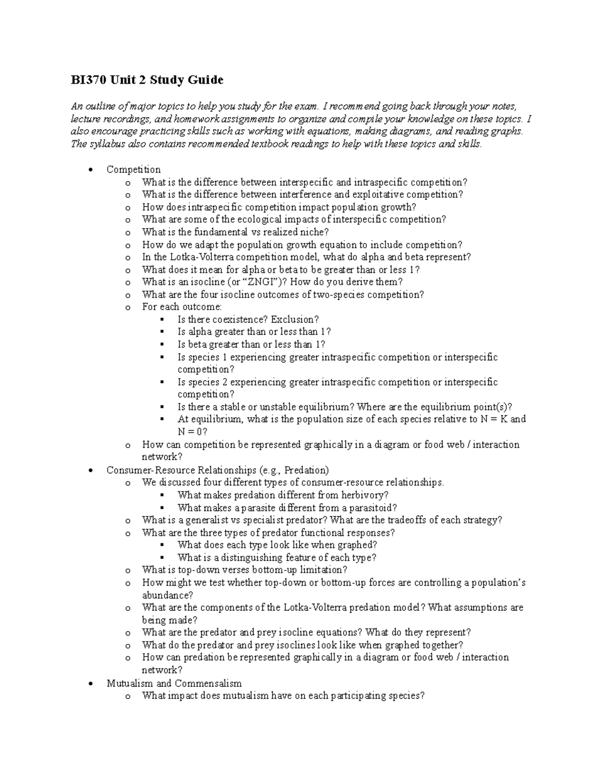BI370 W26 Unit 2 Exam Study Guide: Key Topics & Concepts - Studocu