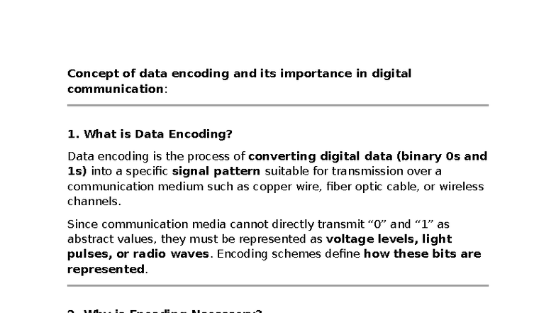 Concept of data encoding and its importance in digital communication ...