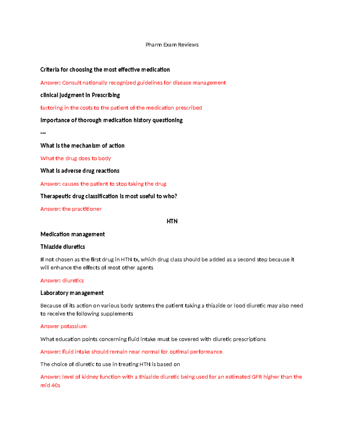 Pharm 101 Final Exam Review: Key Concepts in Drug Therapy & HTN - Studocu