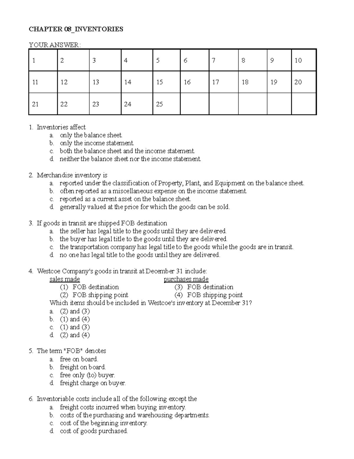 CHAPTER 08: INVENTORIES - MULTIPLE CHOICE QUESTIONS - Studocu