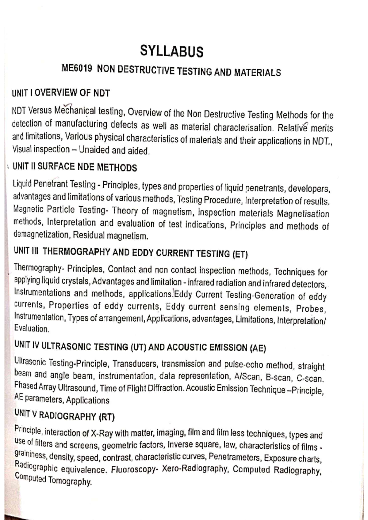 NDT (UNIT-1 TO UNIT-3) - Study material - SYLLABUS ME6019 NON ...