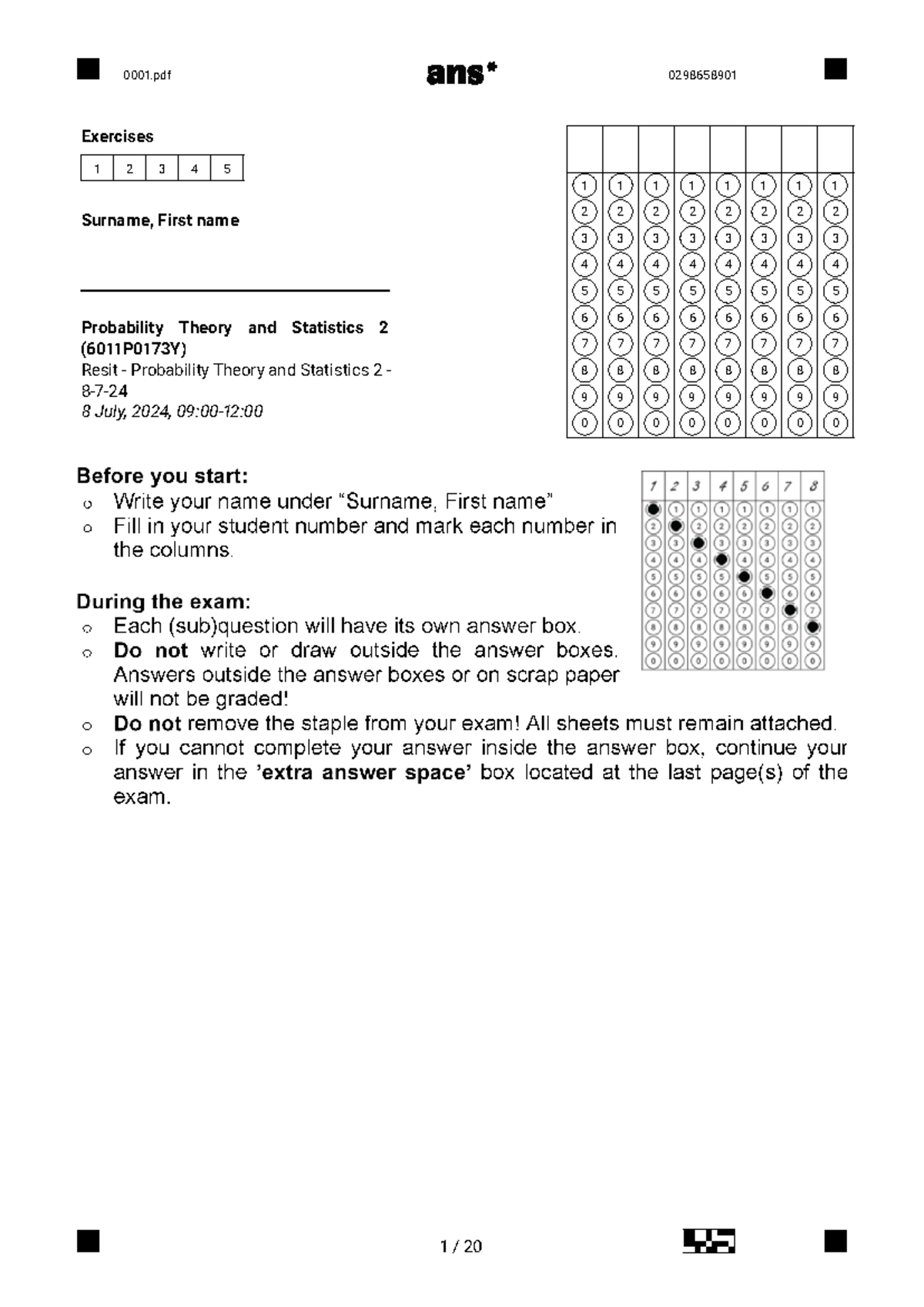 Resit Exam Guidelines for Probability Theory and Statistics 2 ...