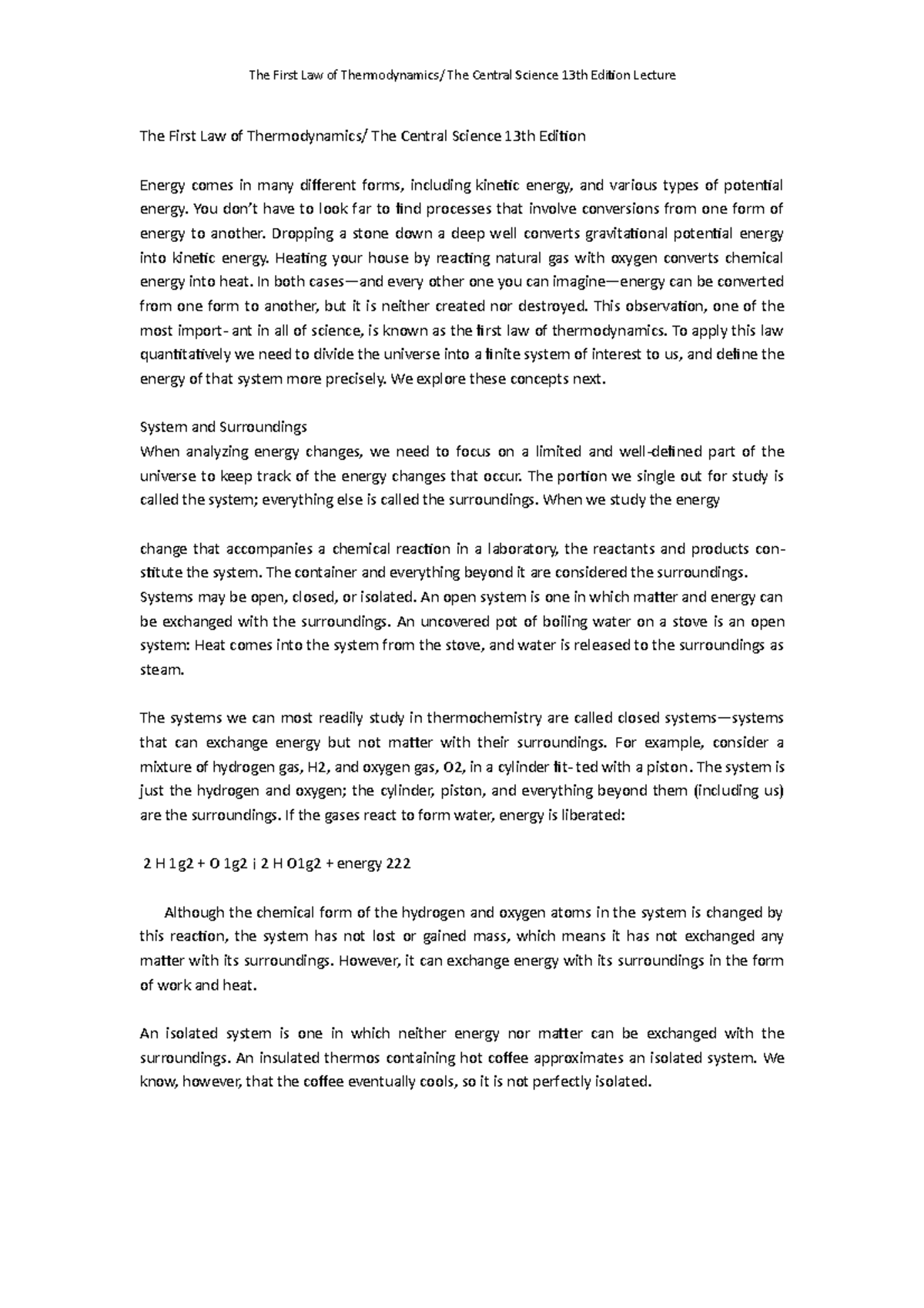 The First Law of Thermodynamics Lecture Notes - The First Law of ...