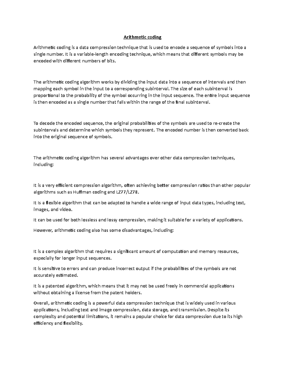 CS101 - Lecture Notes on Arithmetic Coding Techniques and Applications ...