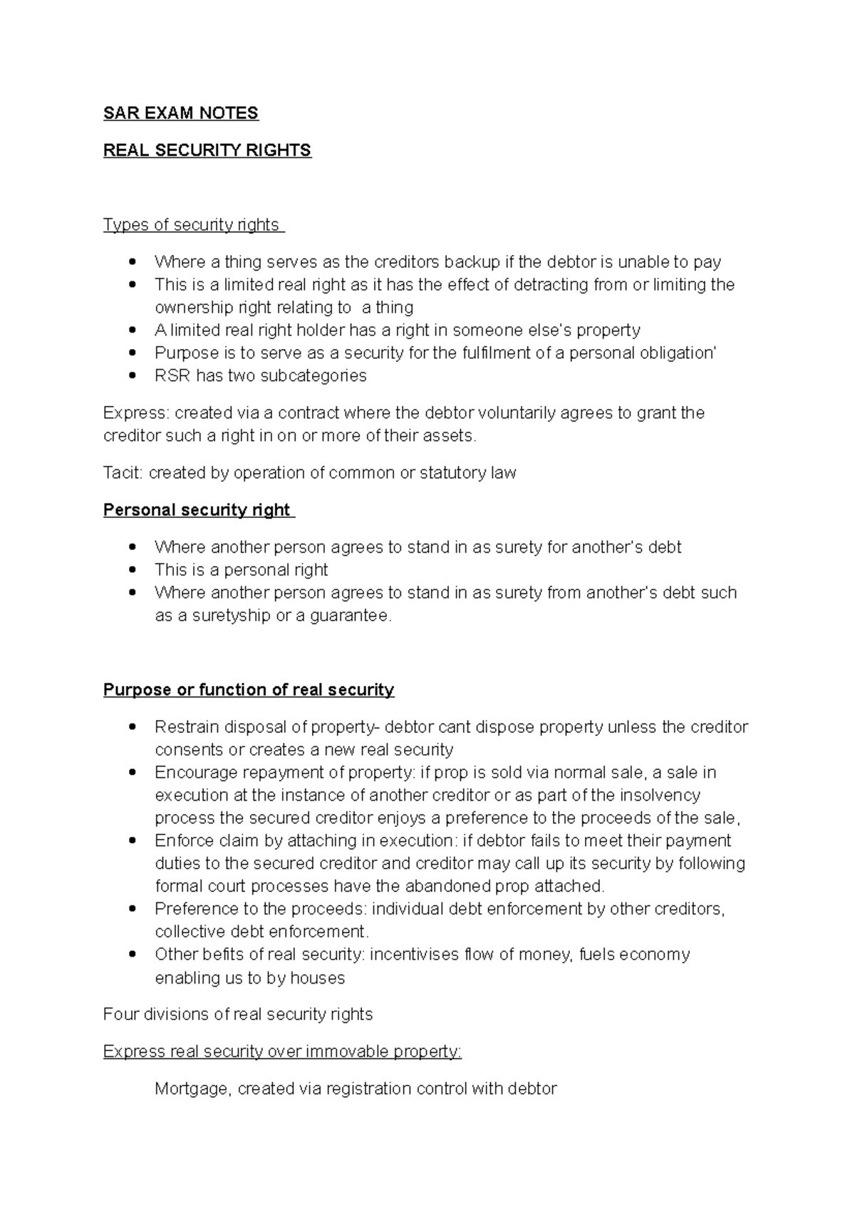 SAR 1234 FINAL EXAM NOTES: Real Security Rights Explained - Studocu