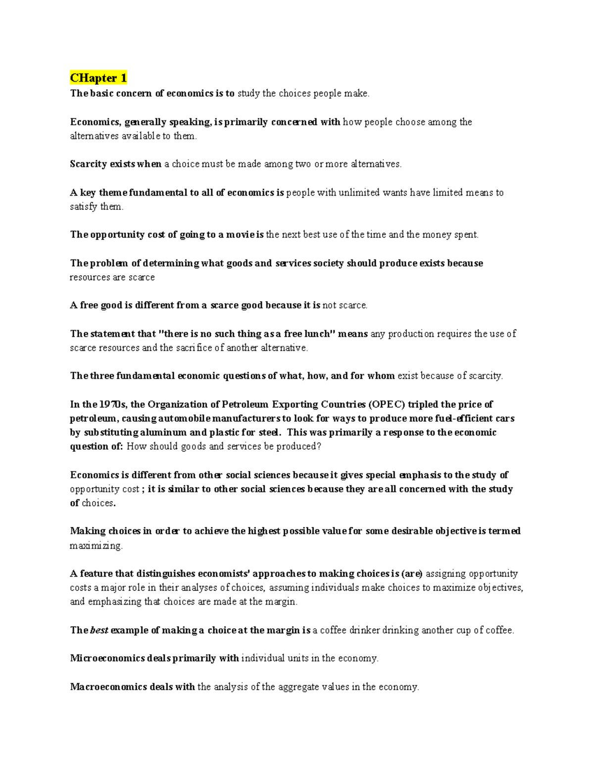 Econ 101: Test 1 Study Guide - Key Concepts and Principles - Studocu