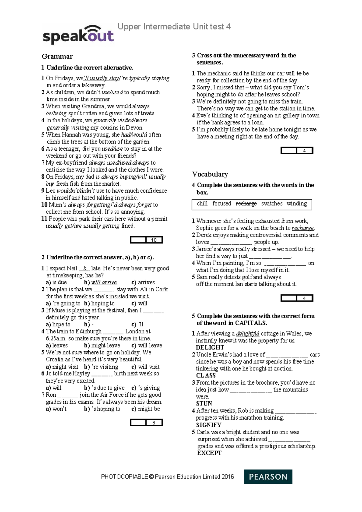 Upper Int Unit Test 4 - Grammar & Vocabulary Exercises - Studocu