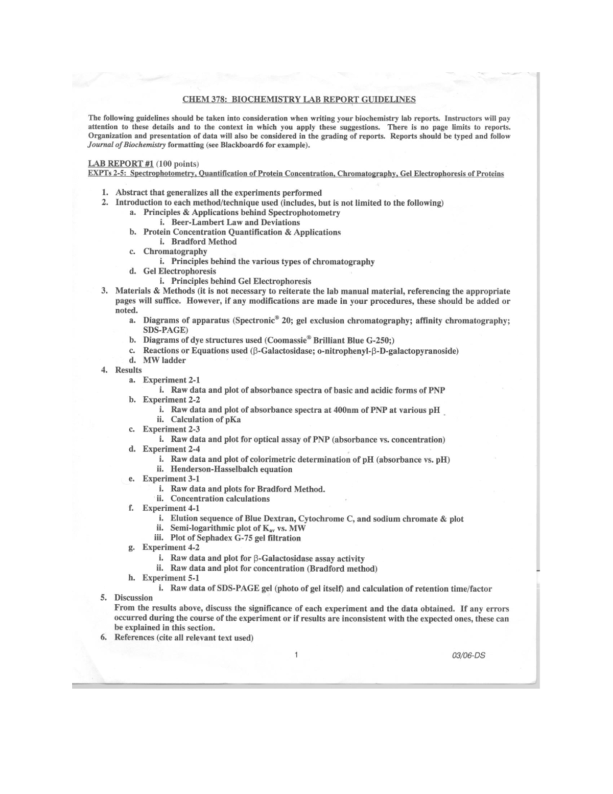 Guidelines for report 2025 - CHEM 378: BIOCHEMISTRY LAB REPORT ...