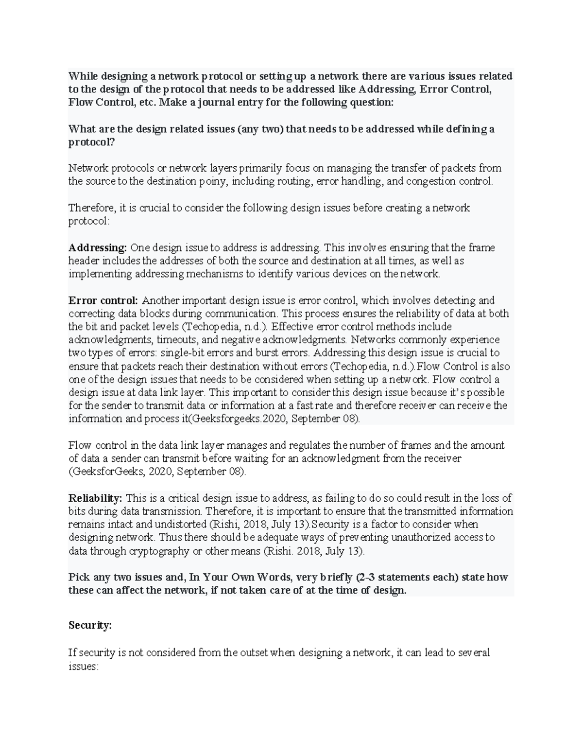 CS 2204: Key Design Issues in Network Protocols - Notes - Studocu