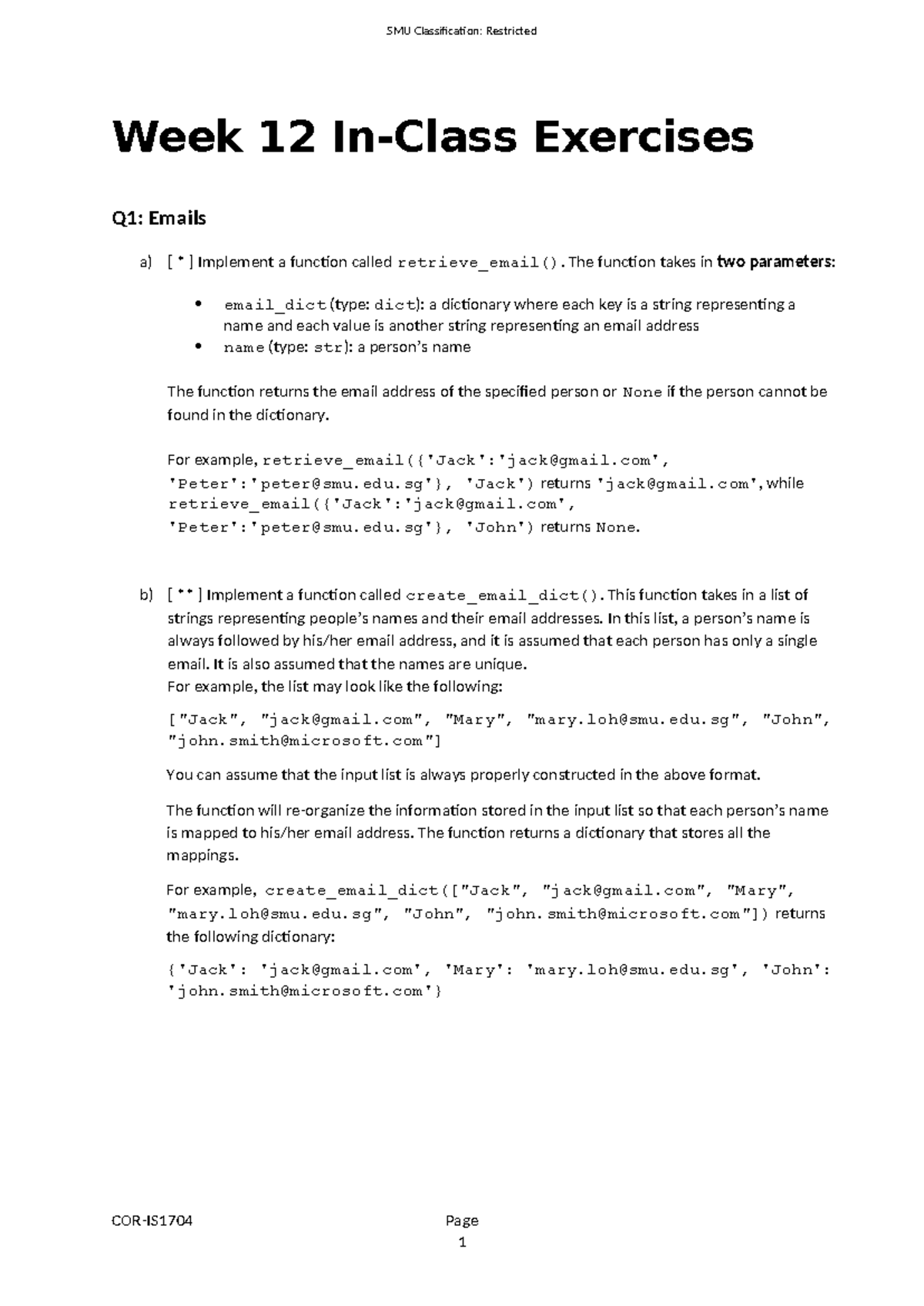 COR-IS1704 Week 12 In-Class Exercises: Email Function Implementation ...