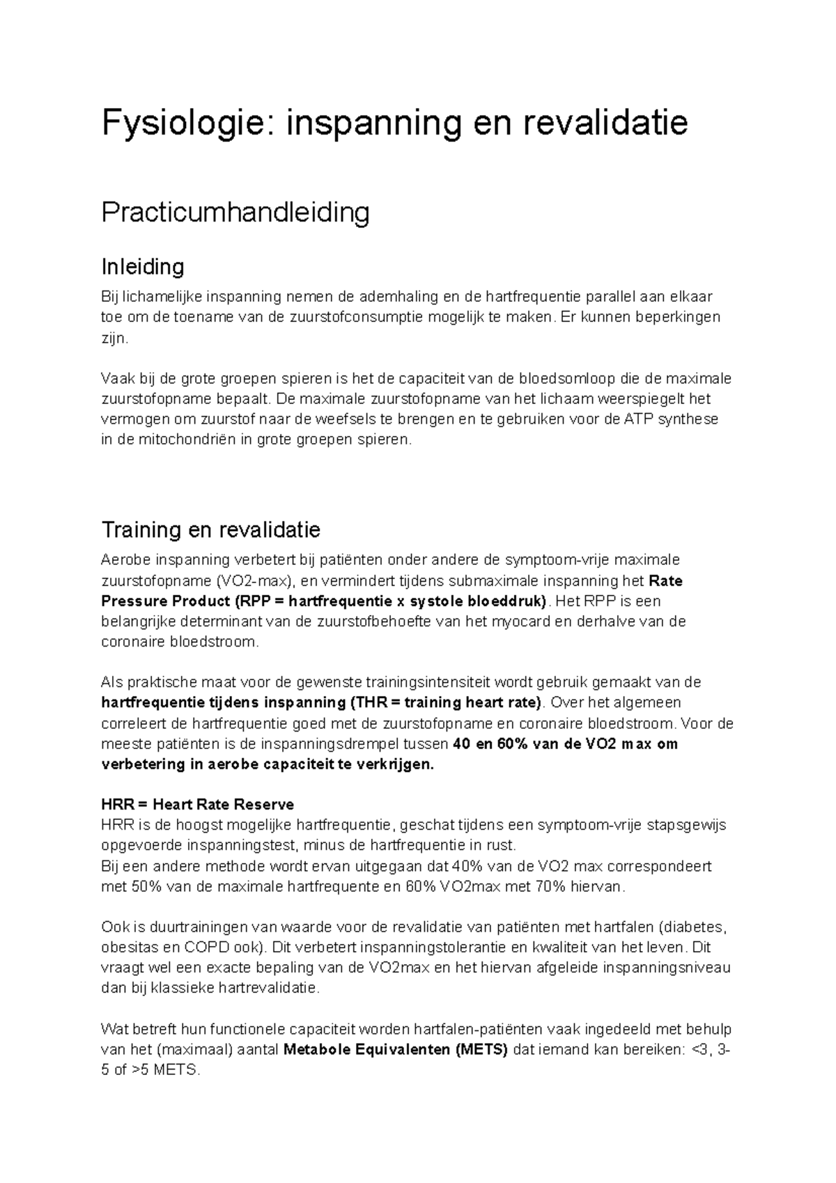 Fysiologie van Inspanning en Revalidatie - Practicum H12.18 - Studeersnel