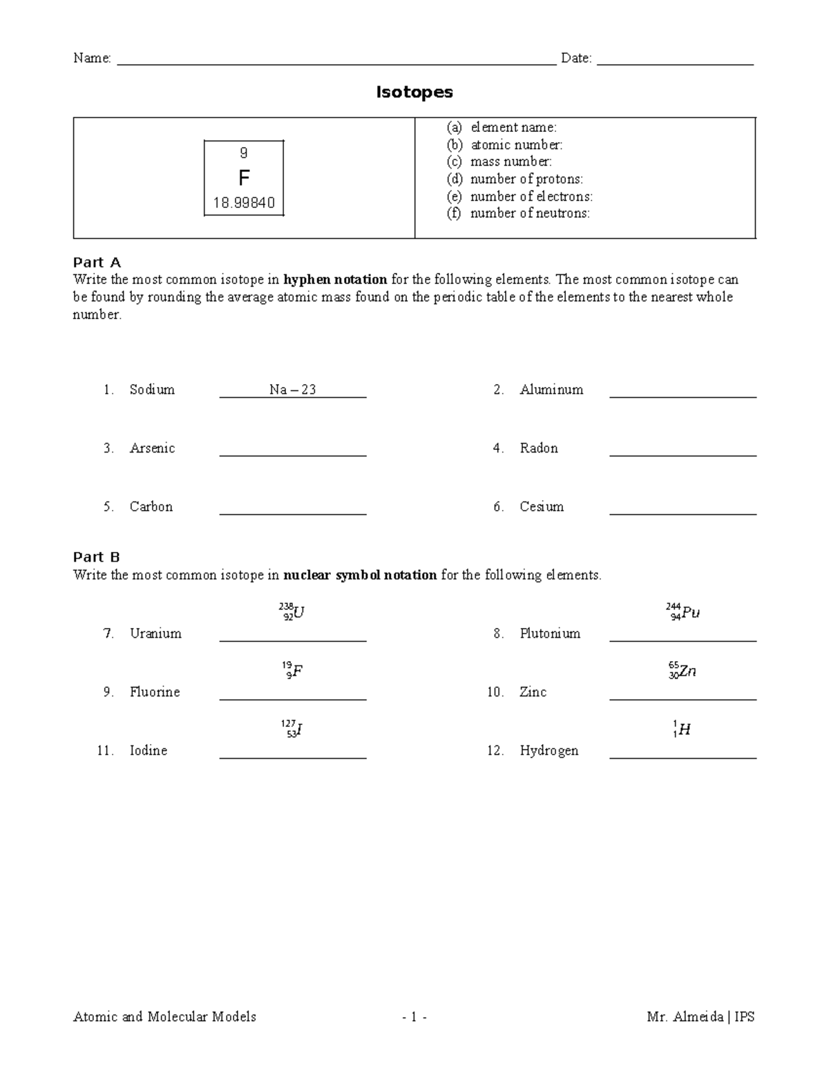 Isotopes Study Guide - Atomic & Molecular Models (IPS) - Studocu