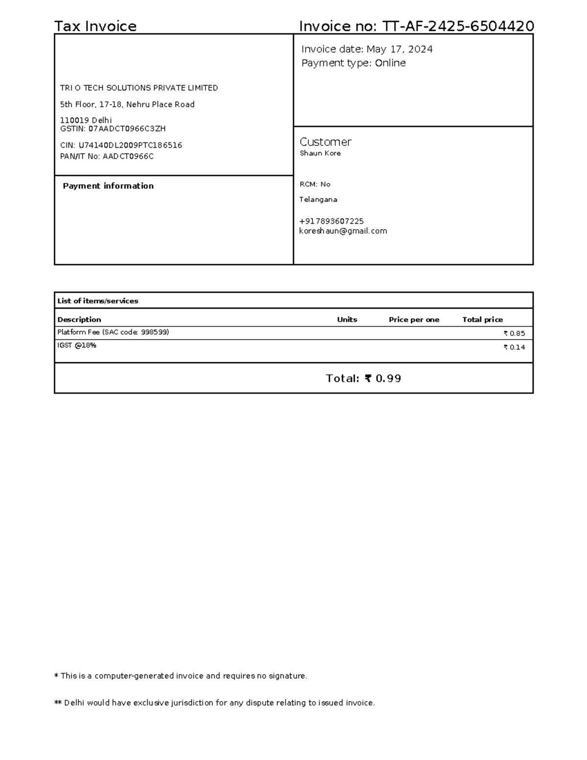 TT AF 2425 6504420 - Sbsj - Tax Invoice Invoice no: TT-AF-2425- PAN/IT ...