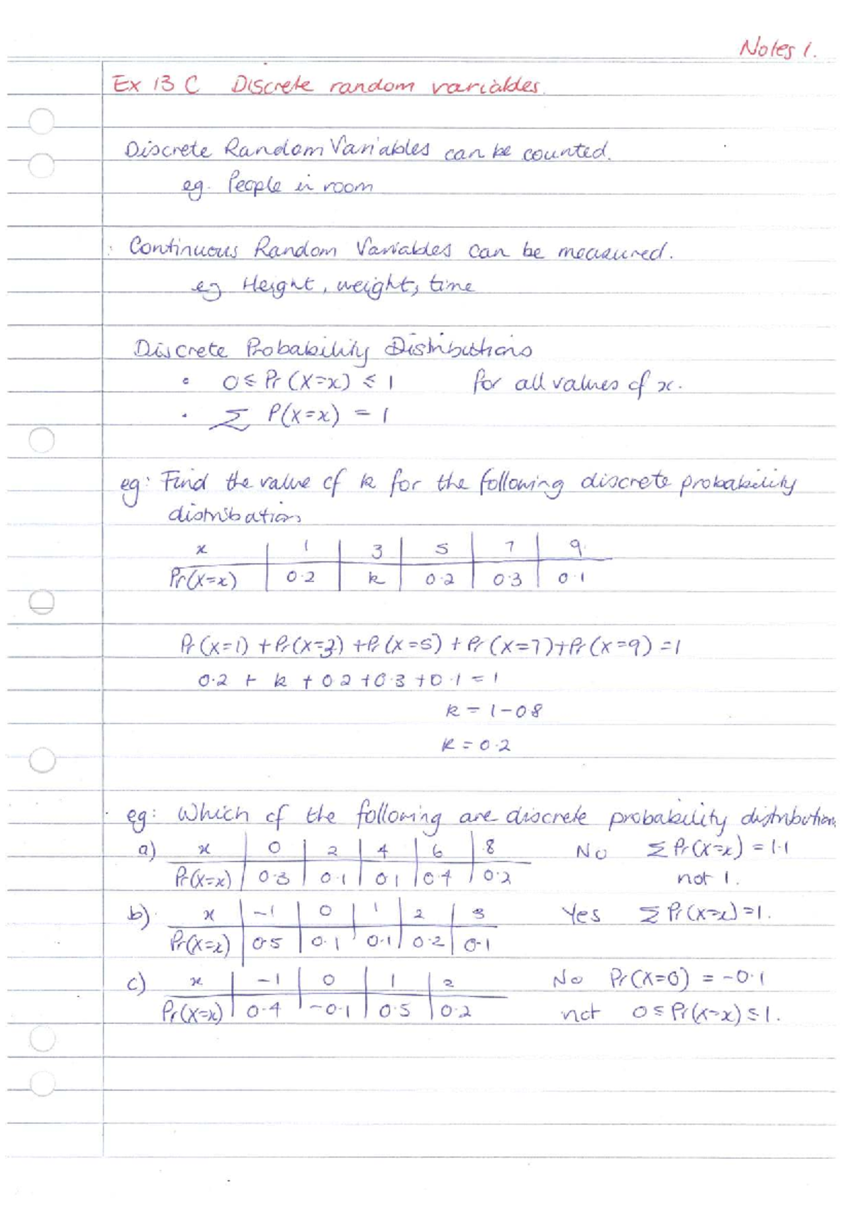 Ex 13C Discrete Random Variables - Study Notes - Studocu