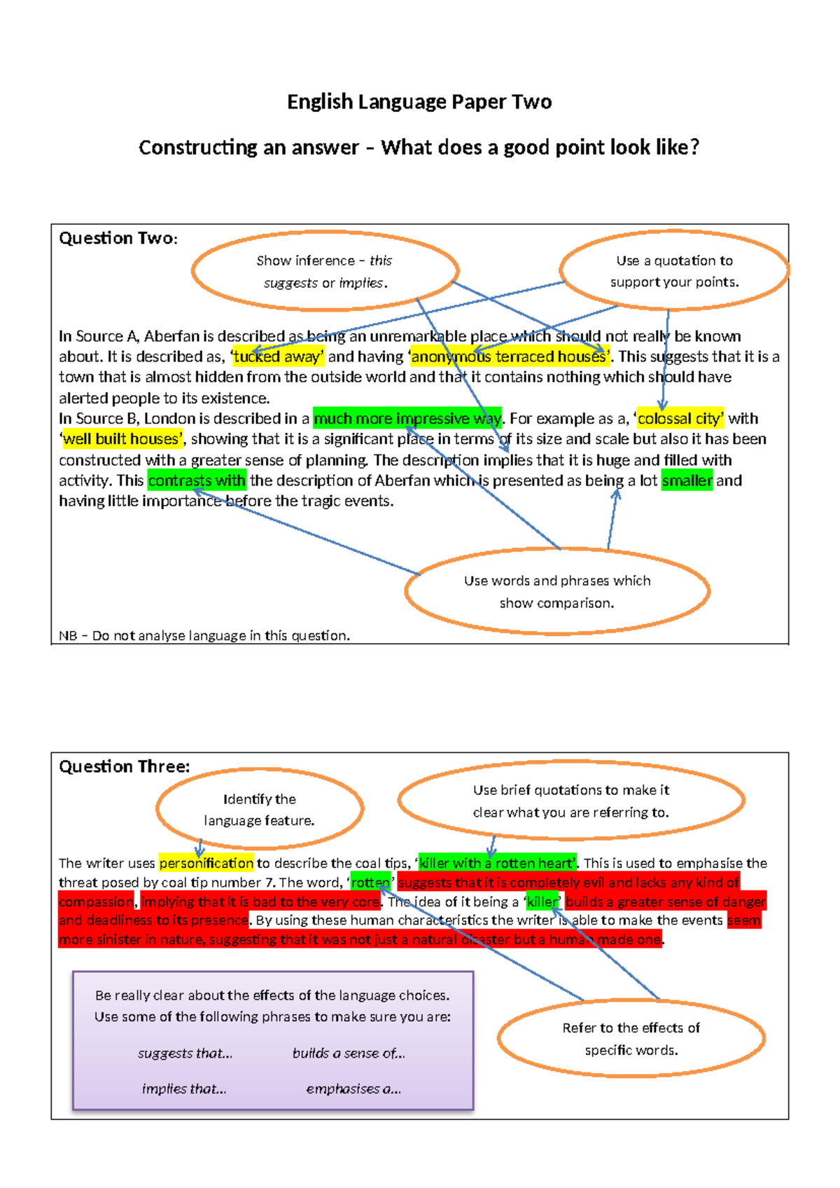 Aberfan Help Sheet: Analyzing Perspectives in English Language Paper 2 ...